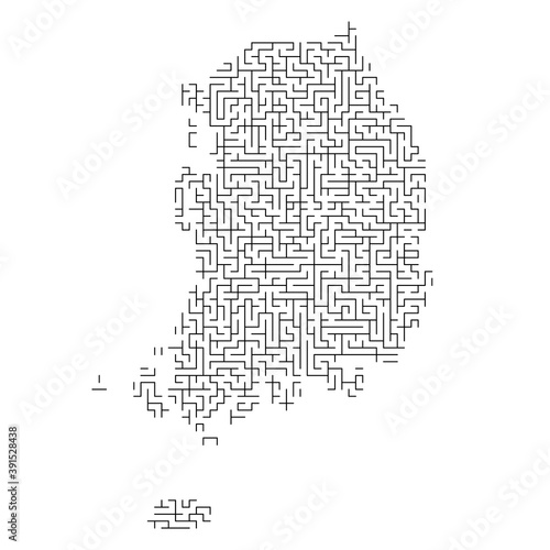South Korea map from black pattern of the maze grid. Vector illustration.