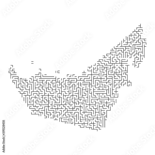 United Arab Emirates map from black pattern of the maze grid. Vector illustration.