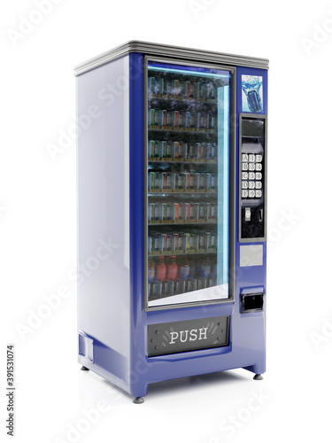 Tableau sur toile 3d rendering of blue soda vending machine on white