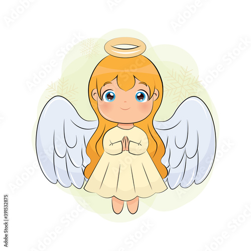 Cute Christmas angel girl. Holy people cartoon vector isolated on white background.