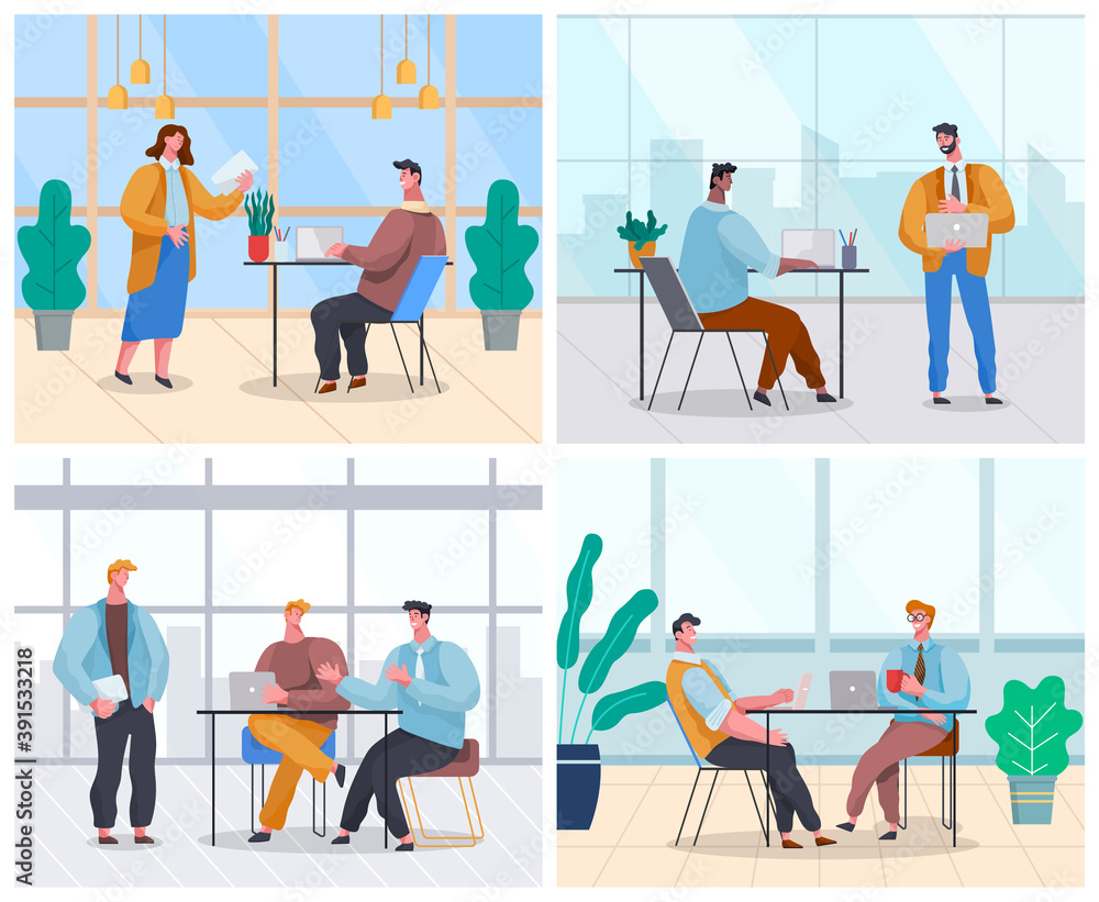 Set of office staff, work and communication. Head and subordinates. Various workers, managers team. Top managers employees of levels. Office workers. Co-workers. Colleagues discuss project teamwork Set of office staff, work and communication. Head and subordinates. Various workers, managers team. Top managers employees of levels. Office workers. Co-workers. Colleagues discuss project teamwork