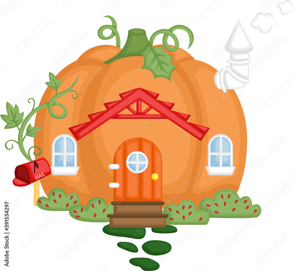 
a pumpkin house with windows and mailbox
