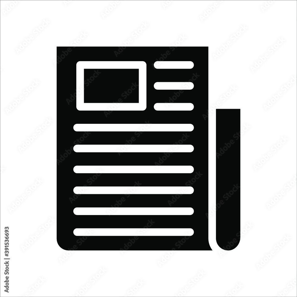 flat black newspaper vector icon on white background flat black newspaper vector icon on white background
