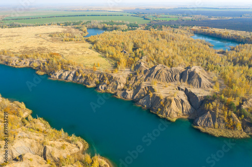 Aerial view of the natural territory of Romantsevskie mountains, Russia, Tula region