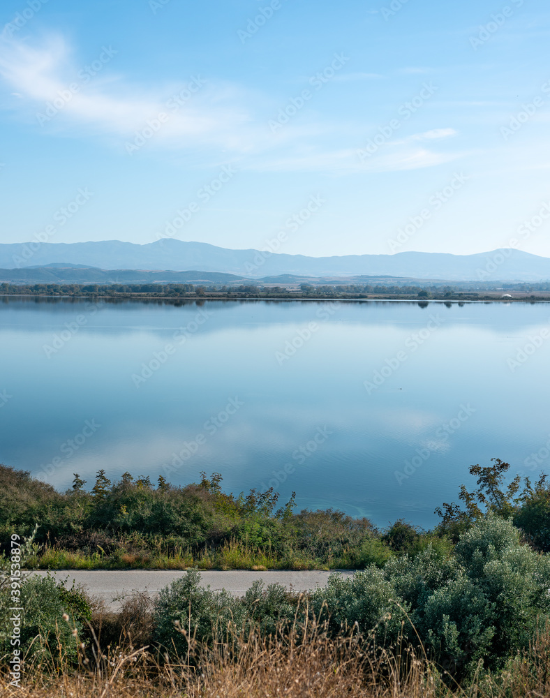View at Volvi Lake, Greece at autumn sunny day