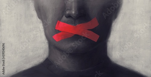 Concept idea of freedom speech freedom of expression and censored, surreal painting, portrait illustration, political art
 photo