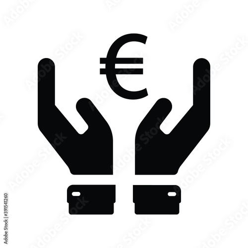 Euro coin on hands icon