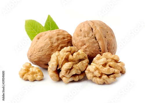 Walnut kernel with leaves
