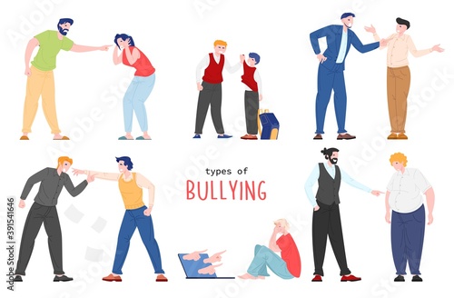 Vector flat illustration of people suffering from bullying isolated on white