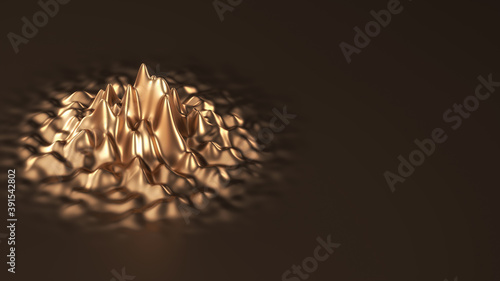 Abstract pulsating wobbling ferromagnetic golden moving fluid. Liquid ripple substance. Modern nanotechnology materials. 3d render illustration photo