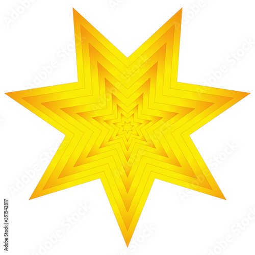 Gelber Stern mit sieben Zacken vor weißem Hintergrund