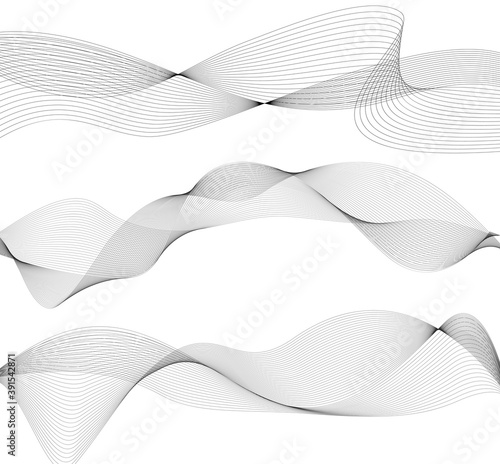 Design elements. Wave of many gray lines. Abstract wavy stripes on white background isolated