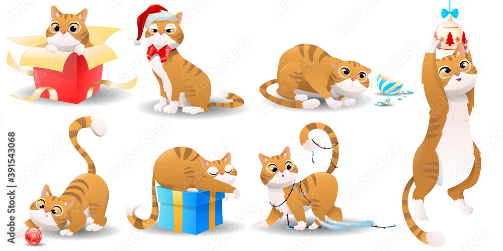 Cartoon christmas cat set