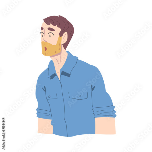Surprised Bearded Man, Male Person Looking Shocked Cartoon Style Vector Illustration