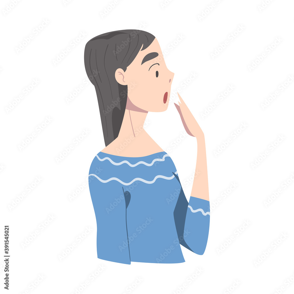Surprised Girl, Side View of Young Woman wirh Shocked Face Expression Cartoon Style Vector Illustration Surprised Girl, Side View of Young Woman wirh Shocked Face Expression Cartoon Style Vector Illustration