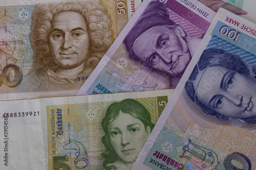 German old currency banknotes and coins