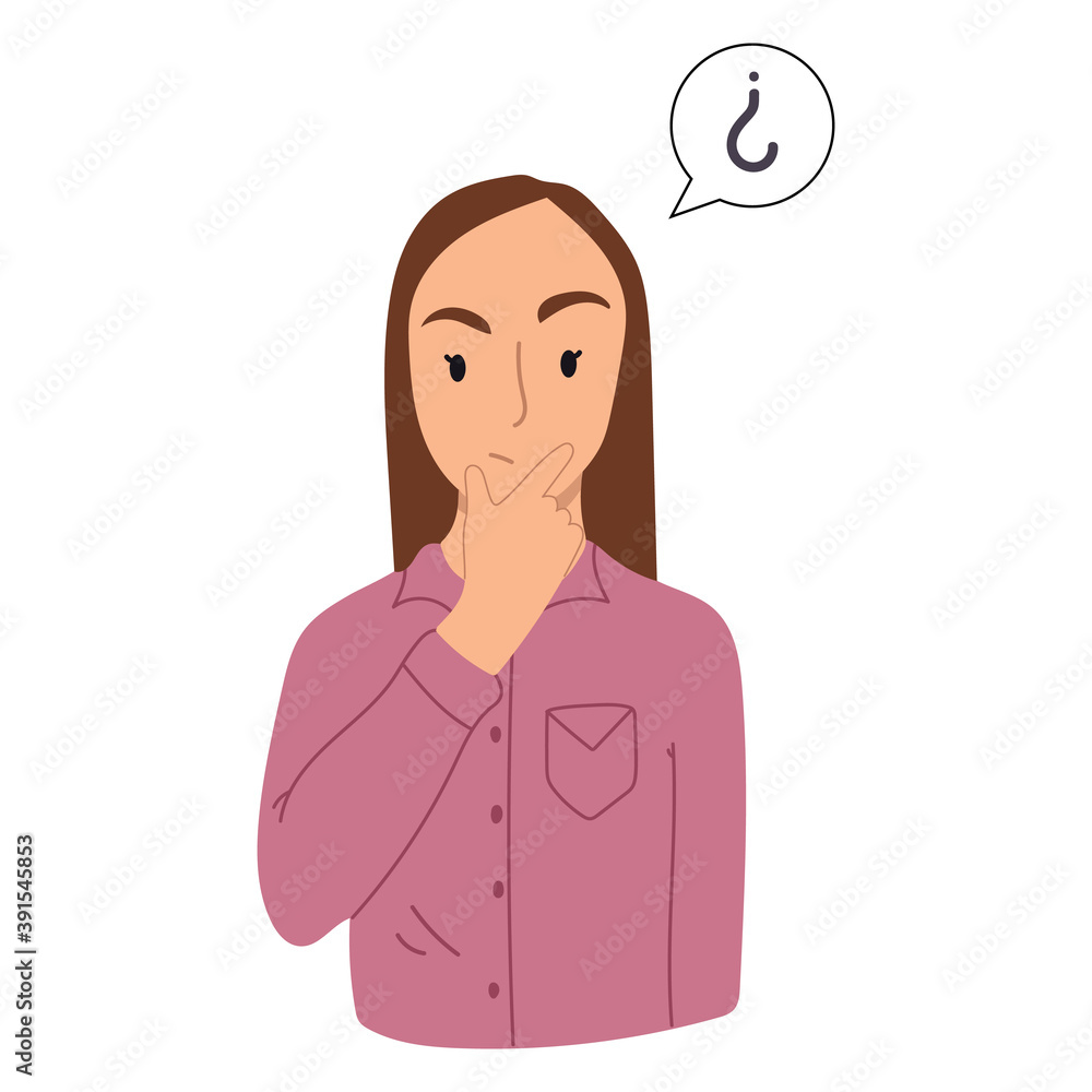 Vector portraits of thoughtful people.Girl surrounded by thought bubbles.Hand drawn illustration. Vector portraits of thoughtful people.Girl surrounded by thought bubbles.Hand drawn illustration.