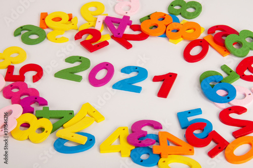 New 2021 year numbers multicolor isolated on the white