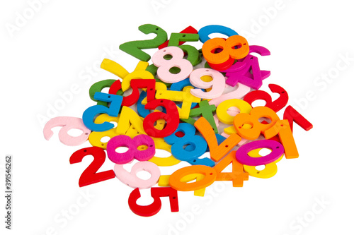 Wooden numbers multicolor isolated on the white