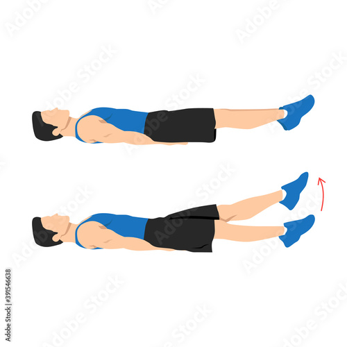 Man doing flutter kicks exercise. Flat vector illustration isolated on white background. Workout character