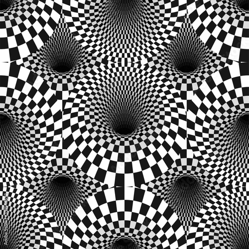 Surreal chess background and hole. optical illusion, vector 