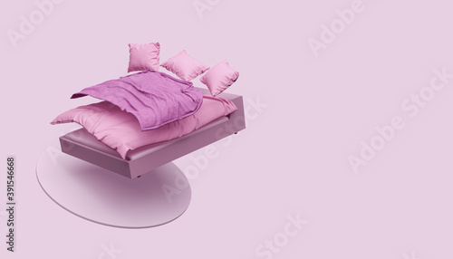 pink bed and bedding 3d render