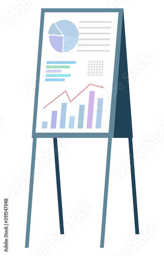 Presentation with charts and diagrams vector, isolated stand with info and data gathered together. Success and failure in business projects stats
