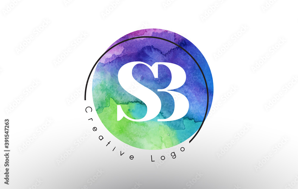 Watercolor SB S B letters Logo Design with Blue Green Purple Colors. Watercolor SB S B letters Logo Design with Blue Green Purple Colors.