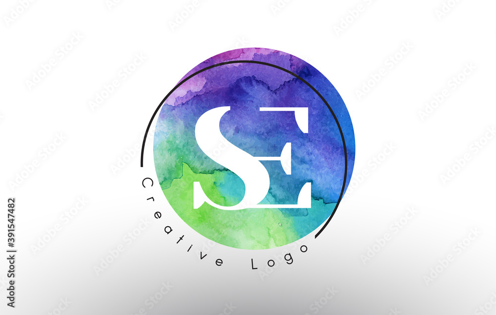 Watercolor SE S E letters Logo Design with Blue Green Purple Colors. Watercolor SE S E letters Logo Design with Blue Green Purple Colors.