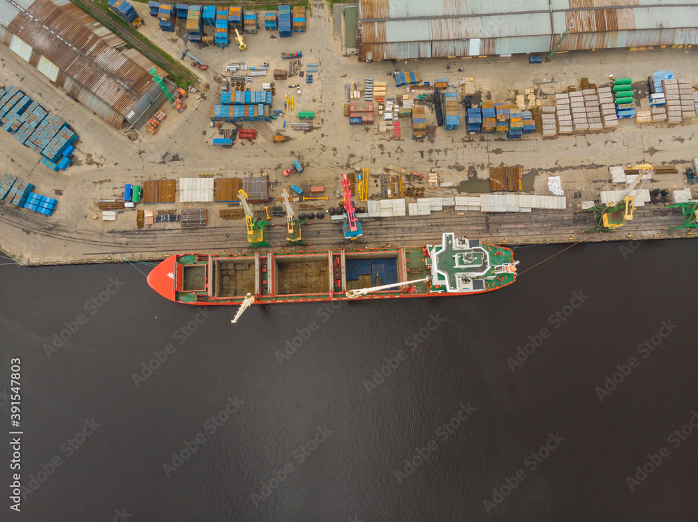 June, 2020 - Arkhangelsk. The ship is unloading at the port. Russia, Arkhangelsk region