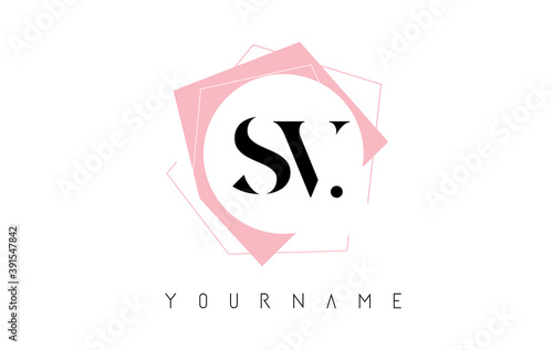 Geometric Sv S V Letters with Pastel Pink Color Logo Design with Circle and Rectangular Shapes.