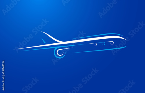 Airplane logo lines style plane silhouette white color