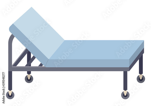 Medical couch vector illustration. Special bed on wheels for patients in hospital isolated on white background. Medical furniture element horizontal divan-bed. Physiological sofa for clinic clients