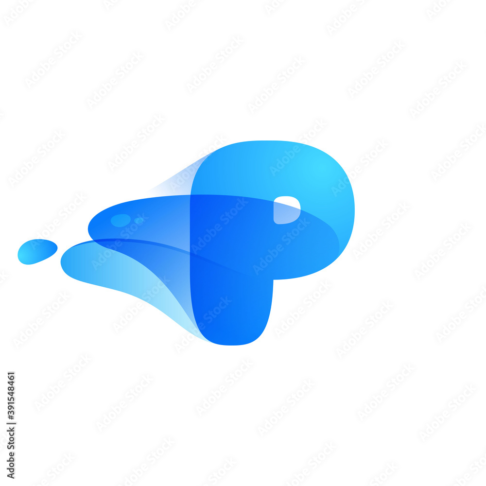 P letter logo made of clear water and dew drops.