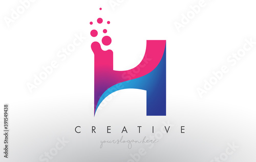 H Letter Design with Creative Dots Bubble Circles and Blue Pink Colors