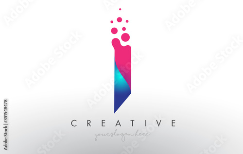 I Letter Design with Creative Dots Bubble Circles and Blue Pink Colors photo