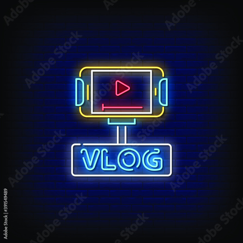 Vlog Neon Signs Style Text Vector