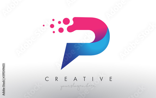 P Letter Design with Creative Dots Bubble Circles and Blue Pink Colors