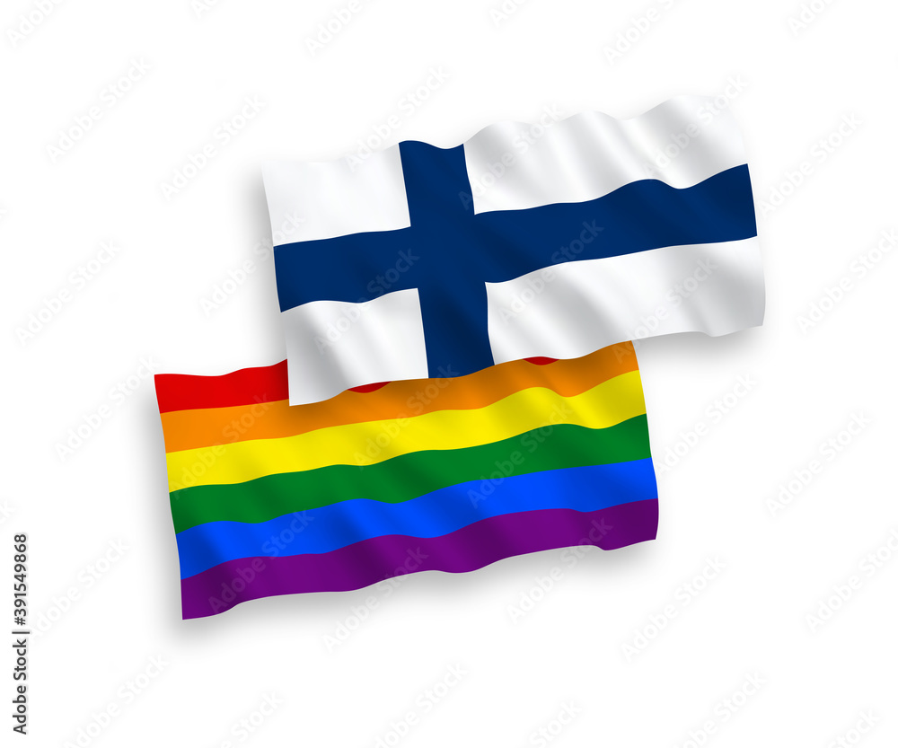 Obraz premium Flags of Finland and Rainbow gay pride on a white background