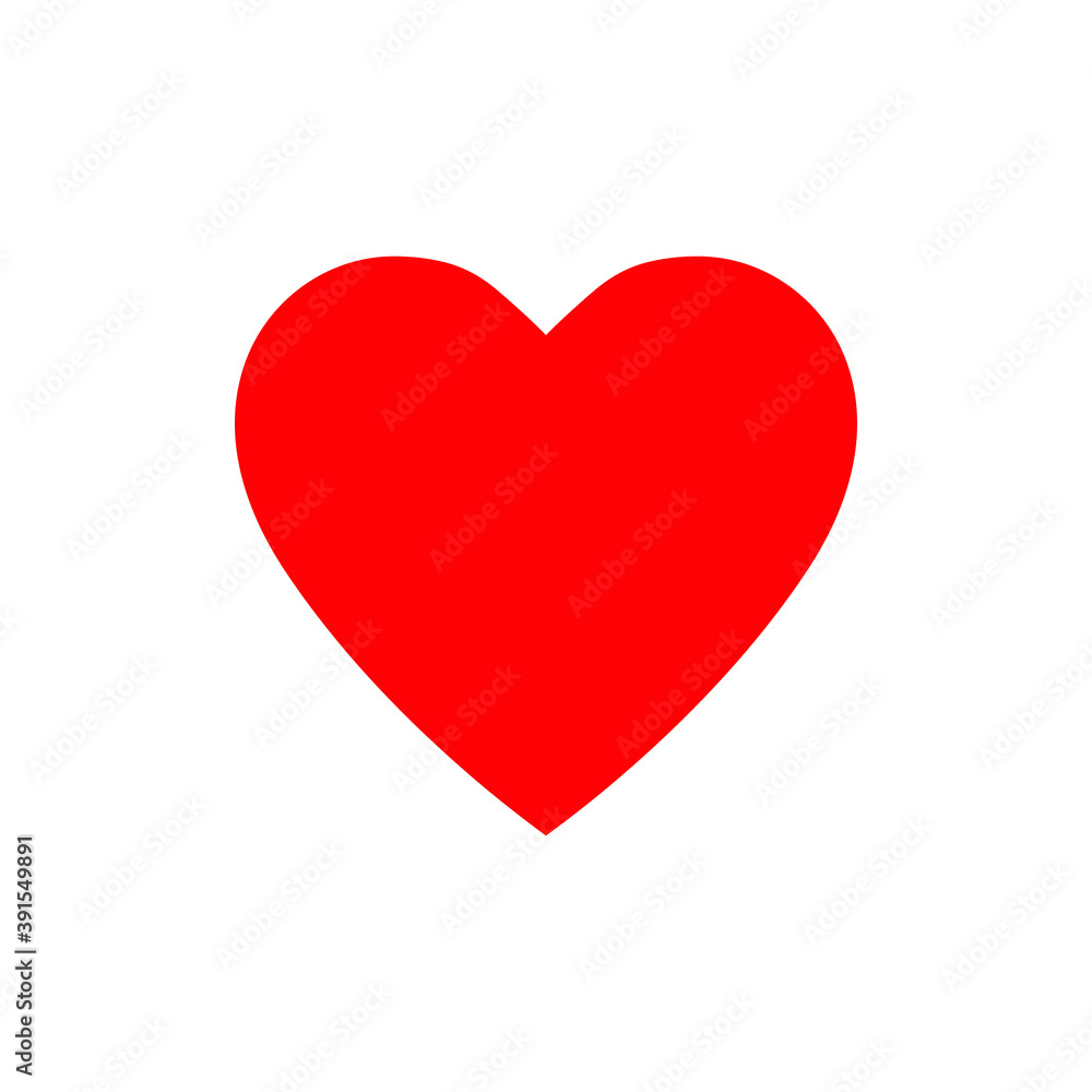 Red heart icon, love vector symbol, heart shape isolated on background.