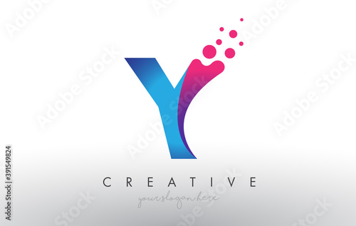 Y Letter Design with Creative Dots Bubble Circles and Blue Pink Colors