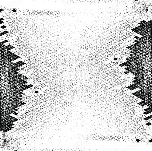 Rough, irregular texture composed of monochrome geometric elements. Overlay distressed grunge background. Abstract vector illustration. Isolated on white background. EPS10