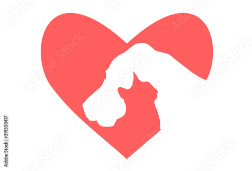 Heart with dog and cat silhuette Vector Illustration