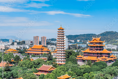 Scenery of Baoen tower and 500 Luohan Hall of Xichan temple in Fuzhou  Fujian  China