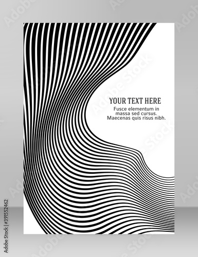 Design elements. Wave of many black lines circle ring. Abstract wavy stripes on white background isolated