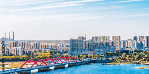 Tableau sur toile Scenery of Liaohe River and rainbow bridge in Inner Mongolia, China