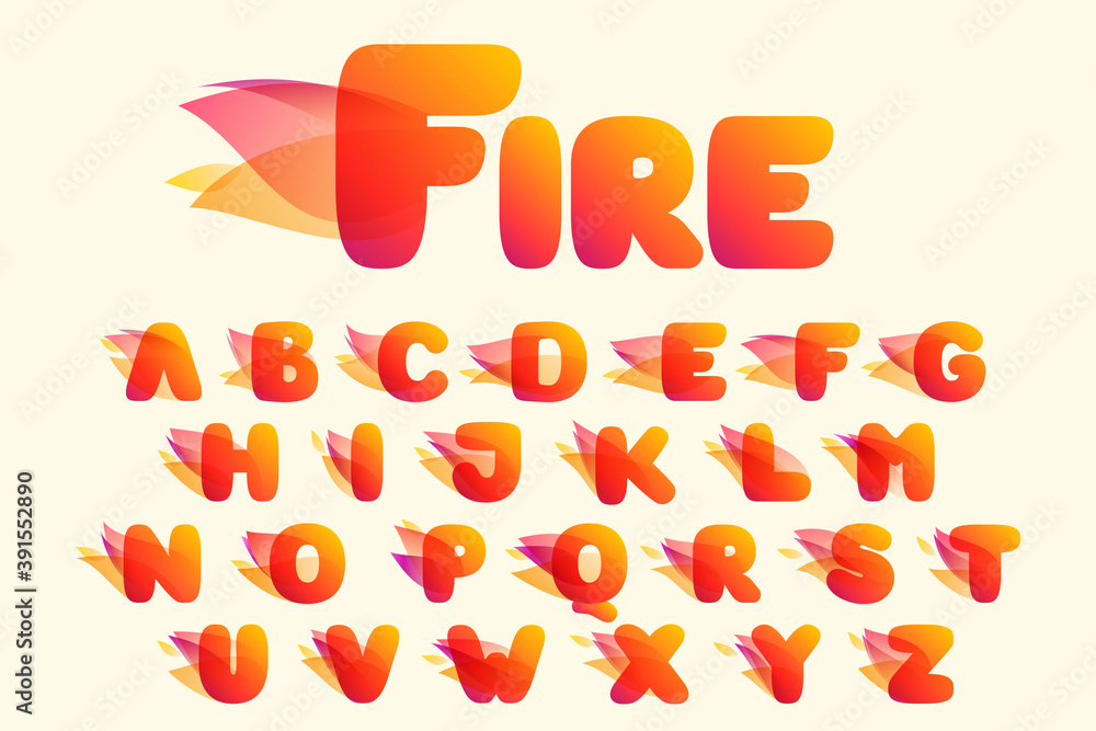 Burning fire alphabet with red tails.