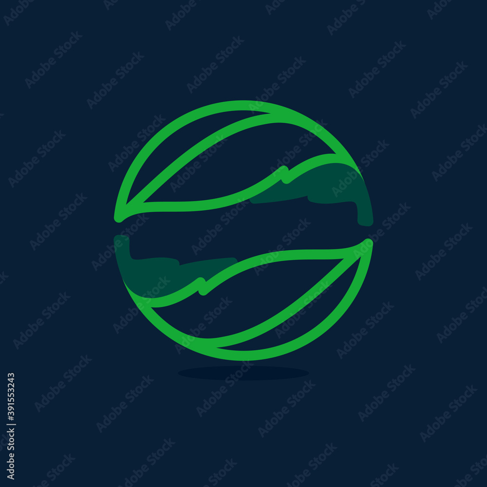 Ecology sphere line logo made of twisted green leaves. Ecology sphere line logo made of twisted green leaves.