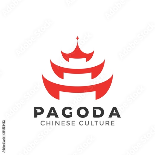 Pagoda Building logo design element vector illustration. Chinese Japanese Culture
