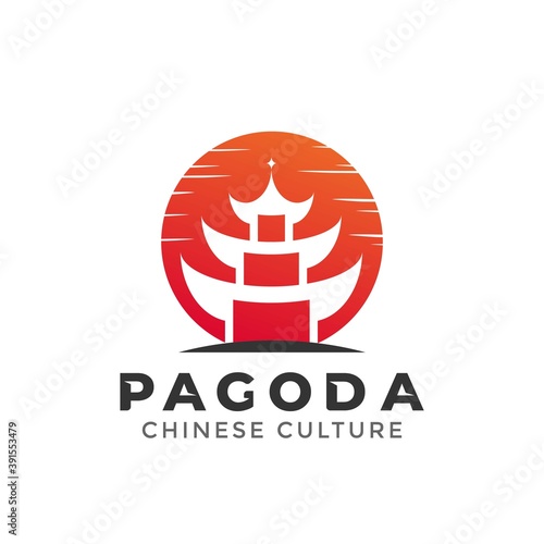 Pagoda Japan logo design element vector illustration. Chinese Japanese Culture